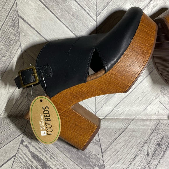 NEW FOOTBEDS WHITE MOUNTAINS BLACK & BROWN ADJUSTABLE STRAP CLOG BLOCK HEEL SZ 7 - Picture 4 of 8